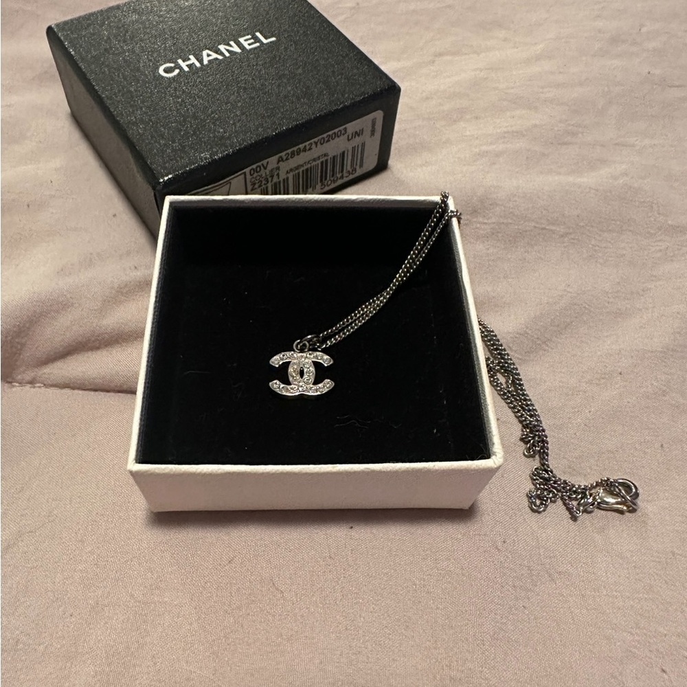 CHANEL Silver Logo Necklace